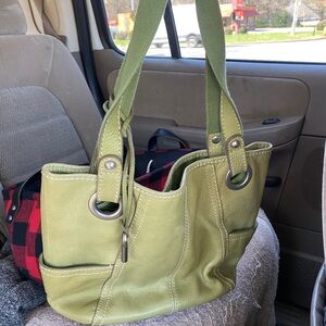 VINTAGE FOSSIL Stylish Green Leather Tote Bag